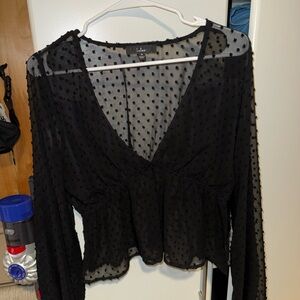 Lulu's Black Sheer Polka Dot Blouse